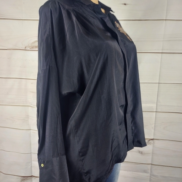 Zara Basic black satin button down shirt, small - Picture 5 of 8